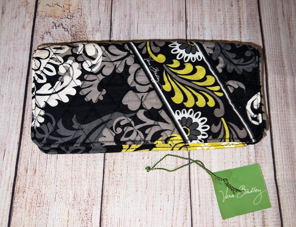 VERA BRADLEY BAROQUE Black Gray White Floral Snap Wallet Retired Pattern